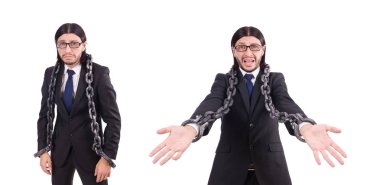 Zincirli bir adam beyazda soyutlanmış