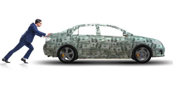 Бизнесмен толкает автомобиль в бизнес-концепции — стоковое фото