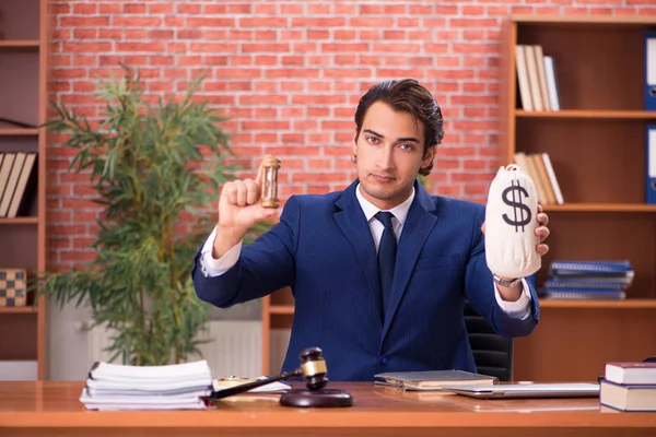 Junger schöner Anwalt arbeitet in seinem Büro — Stockfoto