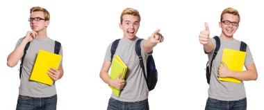 Genç öğrenci beyaz arka plan üzerinde izole 