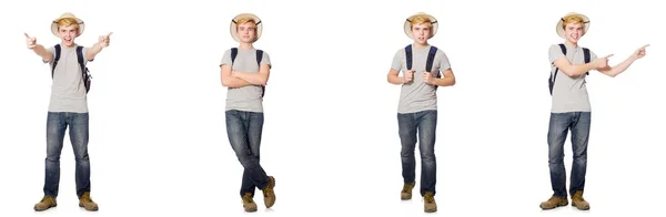 Junge mit Korkhelm und Rucksack — Stockfoto