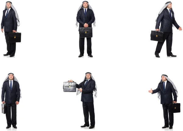 Hombre de negocios árabe con maletín aislado en blanco —  Fotos de Stock