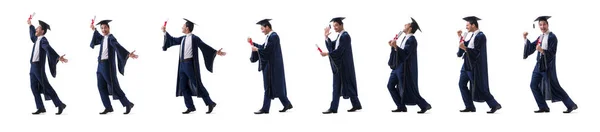 年轻人很高兴自己的毕业典礼被白衣隔离了 — 图库照片