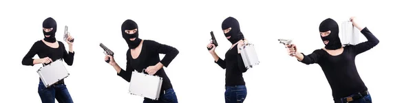Verbrecher mit Waffe isoliert auf weiß — Stockfoto