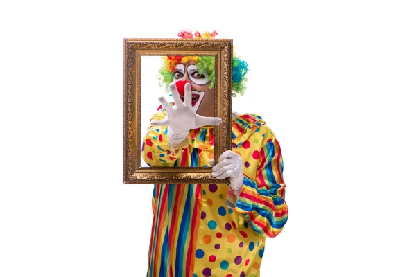 Смешной клоун на белом фоне — стоковое фото