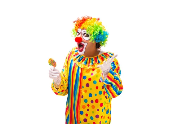 Mannelijke clown geïsoleerd op wit — Stockfoto