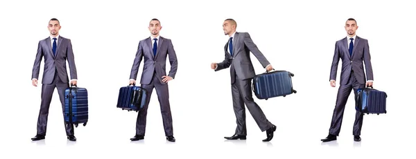 Businessman with luggage on white — Stock Photo, Image