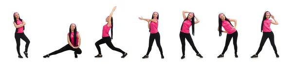 Žena, která dělá cvičení na bílém pozadí — Stock fotografie