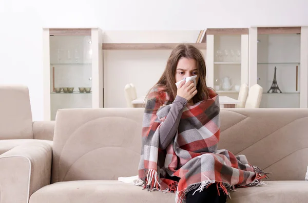 Sick young woman suffering at home — Stock Photo, Image