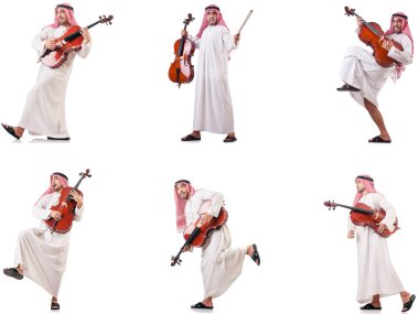 Arap adam beyaz izole Çello çalan 