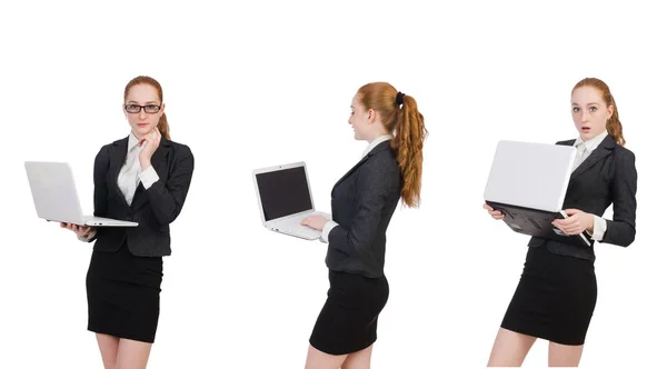 Mujer Negocios Con Portátil Aislado Blanco — Foto de Stock