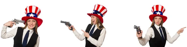 Koláž s ženou a americká čepice — Stock fotografie