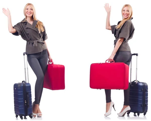 Beautiful woman with suitcase in vacation concept — Stock Photo, Image