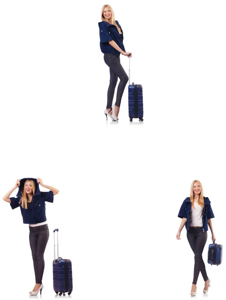 Hermosa mujer con maleta en concepto de vacaciones —  Fotos de Stock