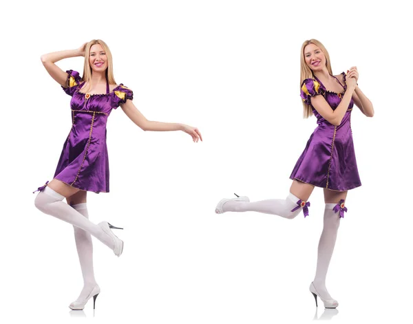 Mooie danseres in paarse jurk — Stockfoto