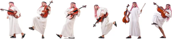 Arabe homme jouer violoncelle isolé sur blanc — Photo