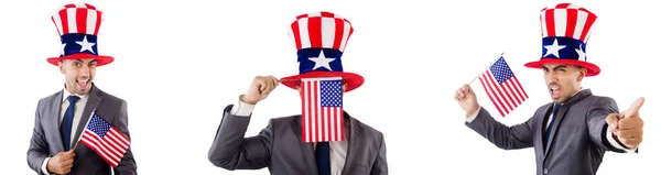 Adam Amerikan şapka ve bayrak — Stok fotoğraf