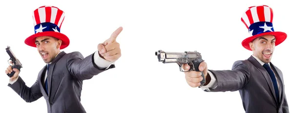 Man with american hat and handguns — Stock Photo, Image