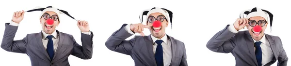 Drôle clown homme d'affaires isolé sur blanc — Photo