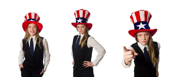 Woman wearing hat with american symbols — Stock Photo, Image