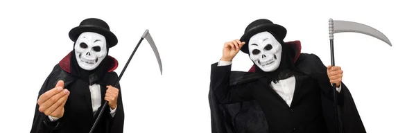 Mann mit gruseliger Maske isoliert auf weißem Grund — Stockfoto