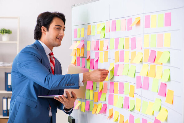 Молодой красивый сотрудник со многими противоречивыми приоритетами 