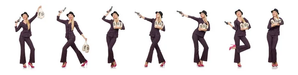 Жінка гангстер з пістолетом в старовинній концепції — стокове фото