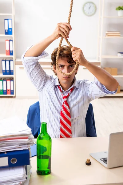 Desperate businessman thinking of committing suicide hanging — Stock Photo, Image