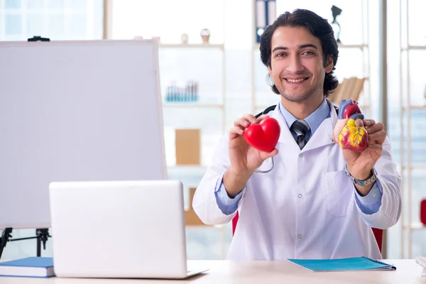 Jovem cardiologista médico bonito na frente do quadro branco — Fotografia de Stock