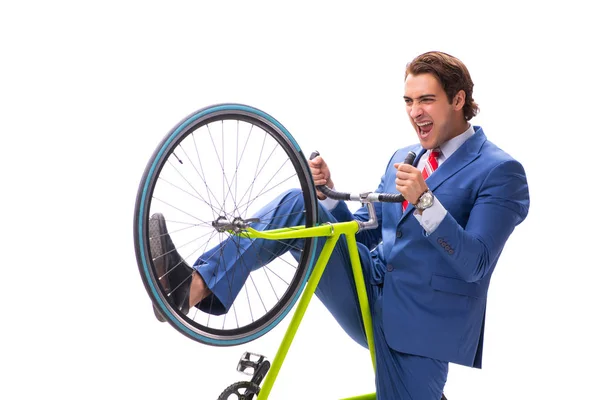 Giovane uomo d'affari che utilizza la bicicletta per spostarsi in ufficio — Foto Stock