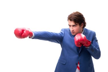 Beyaz izole boks eldivenli şık adam 