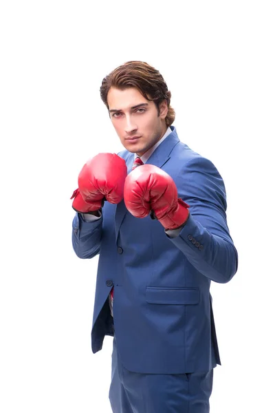 Eleganter Mann mit Boxhandschuhen auf weißem Grund — Stockfoto