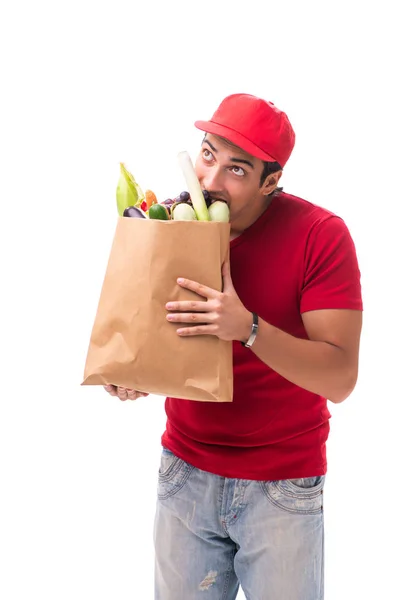 Conceito de entrega de compras isolado no fundo branco — Fotografia de Stock