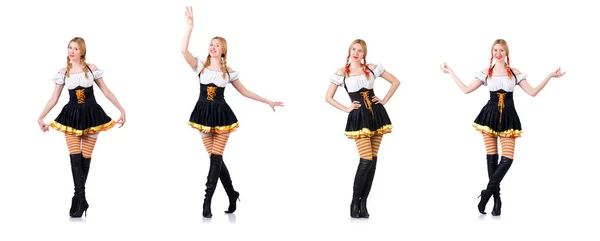 Concetto Oktoberfest con donna su bianco — Foto Stock