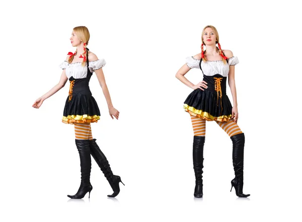 Frau in bayrischer Tracht isoliert auf weißem Grund — Stockfoto