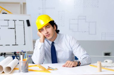 Projede çalışan genç yakışıklı mimar 