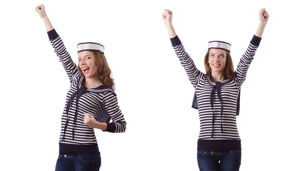 Young woman sailor isolated on white — Stock Photo, Image