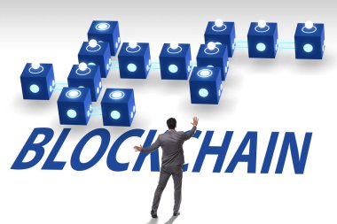 Blockchain yenilikçi konsepti ile işadamı 