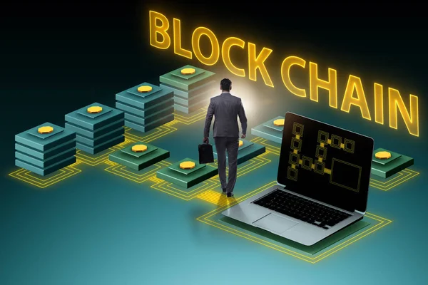 Joven empresario en innovador concepto blockchain — Foto de Stock