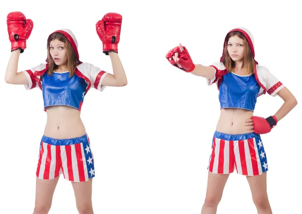 Young female boxer isolated on white — Stock Photo, Image