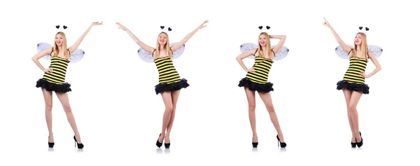 Женщина в пчелином костюме изолирована на белом — стоковое фото