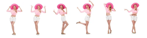 Mladý taneční model v panamském klobouku izolovaný na bílém — Stock fotografie