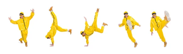 Moderne Tänzerin in gelbem Kleid isoliert auf weiß — Stockfoto