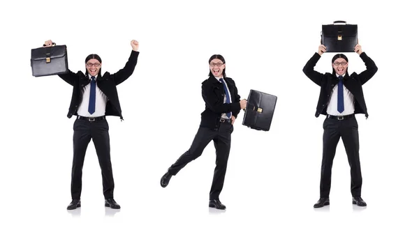 Young businessman holding briefcase isolated on white — Stock Photo, Image