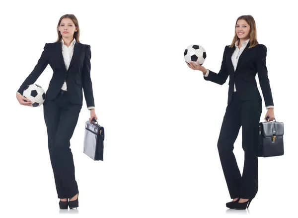 Geschäftsfrau mit Ball auf Weiß — Stockfoto