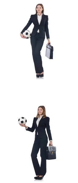 Empresária com bola no branco — Fotografia de Stock