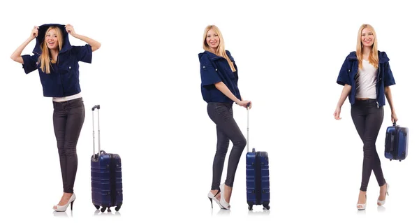 Beautiful woman with suitcase in vacation concept — Stock Photo, Image