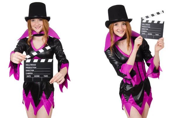 Beautiful woman with clapper board — Stock Photo, Image