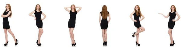 Jeune rousse dame en robe noire — Photo