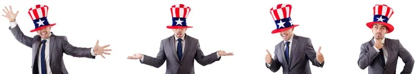 Uomo con cappello americano isolato su bianco — Foto Stock